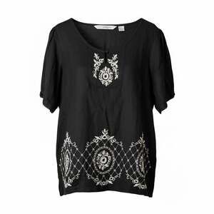 Lucy & Laurel Woman Black 100% Linen Embroidered Boho Peasant Short Sleeve 2X